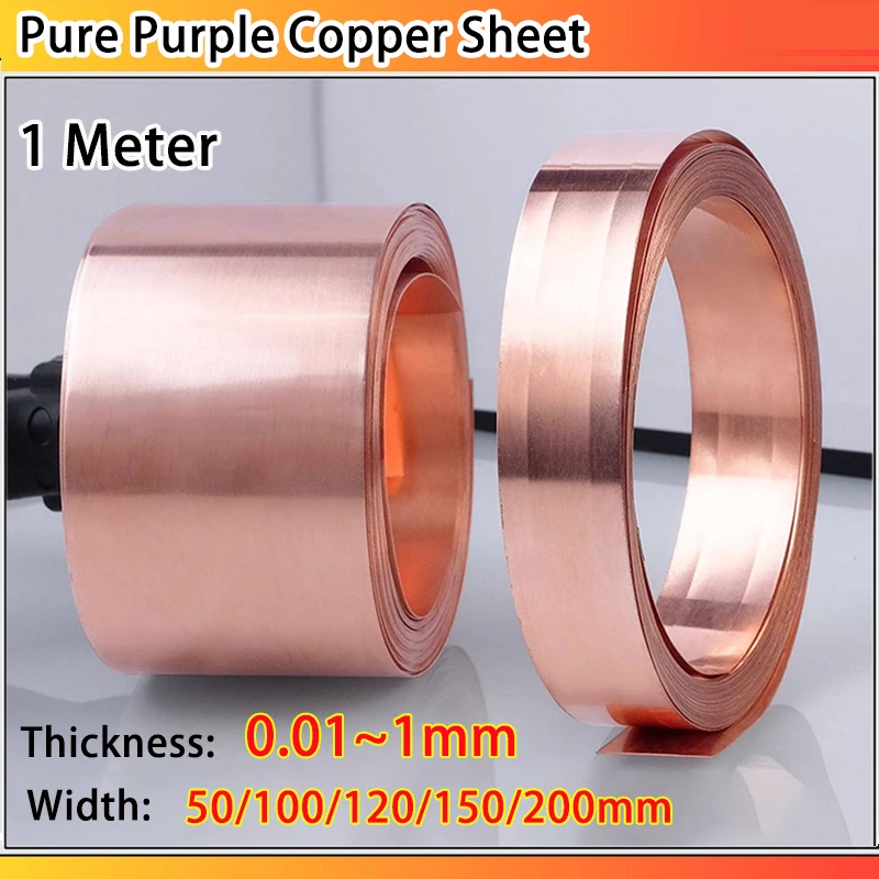 

1 Meter Pure Copper Strip Coppers Sheet Metal Sheet Purple Coppers Foil Thickness: 0.01~1mm Width: 50/100/120/150/200mm