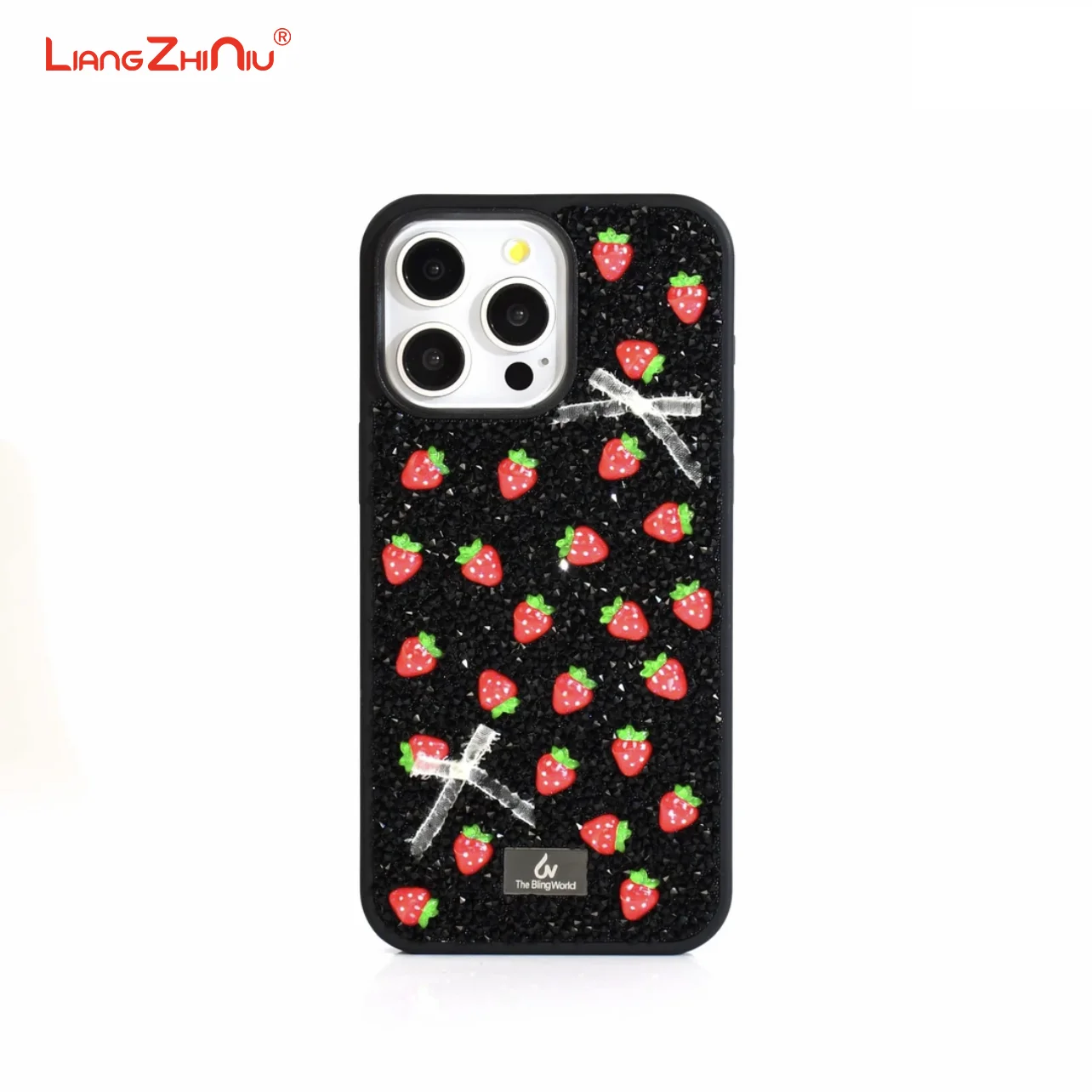 Premium Rhinestones For Apple 16pro 15 14 13 12 Iphone11 Phone Case Bling With Diamonds Personalized Creative Strawberry Cherry