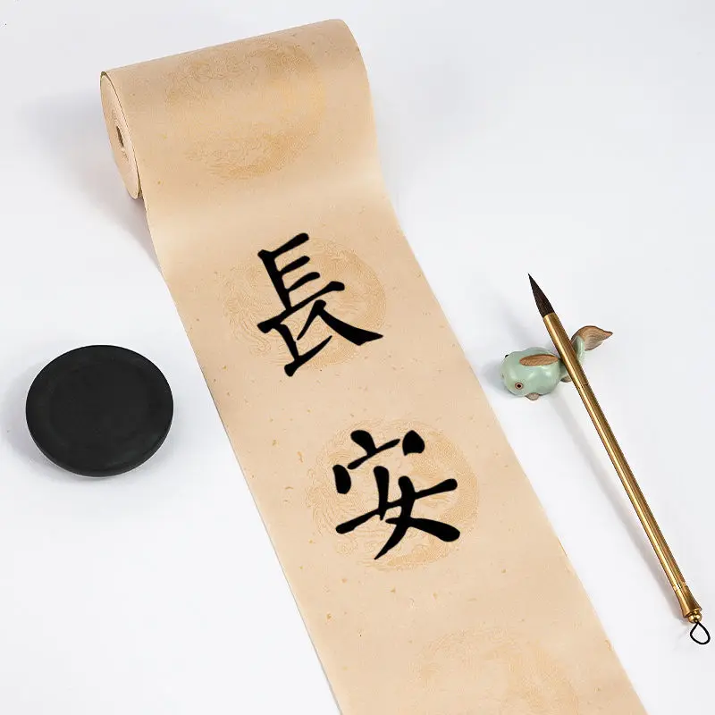 Roll Calligraphy Painting Xuan Paper Gold Foil Chinese Rice Paper Chinese Painting Half-Ripe Raw Xuan Paper with Dragon Pattern