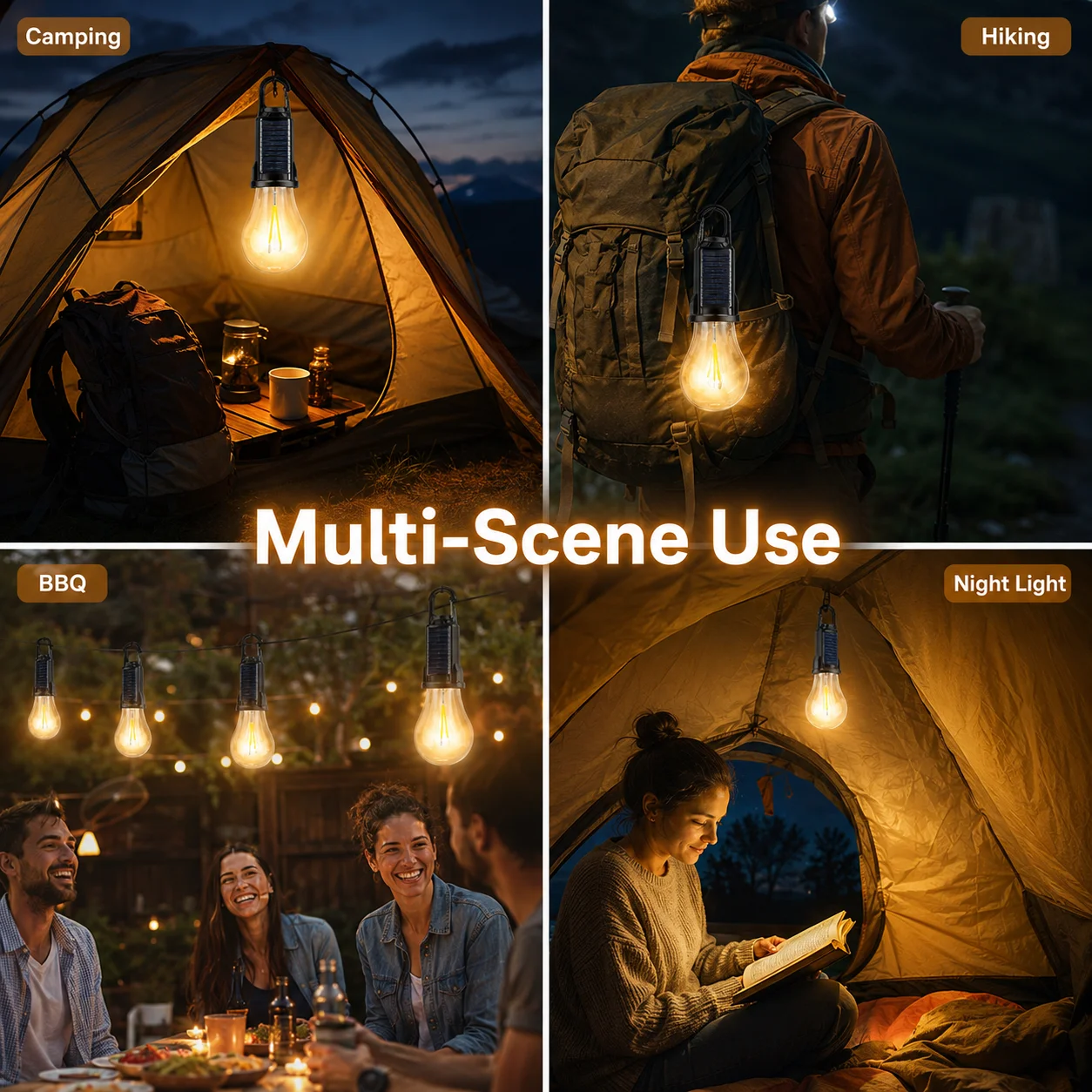 Solar Camping Light Bulb USB Rechargeable Hanging Tent Lamp Waterproof Portable Outdoor Lantern for Camping BBQ Garden Decor image 2