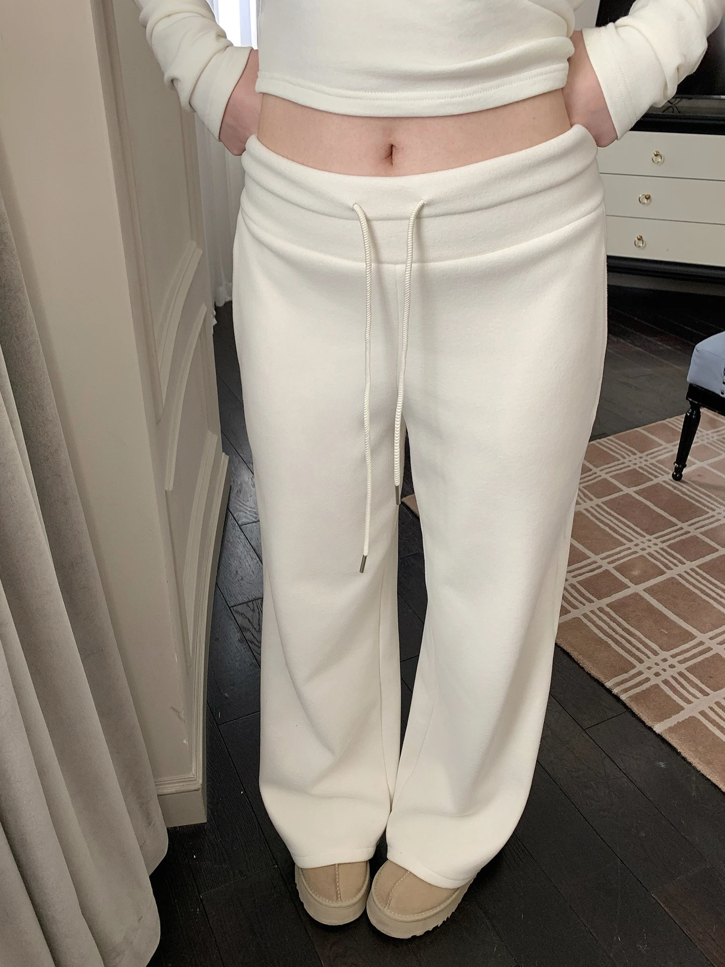 

ChubbyGirl Winter Survival Thiened Fce Lined Flared Sweatpants Casual Straight Leg High Waist Women's Pants