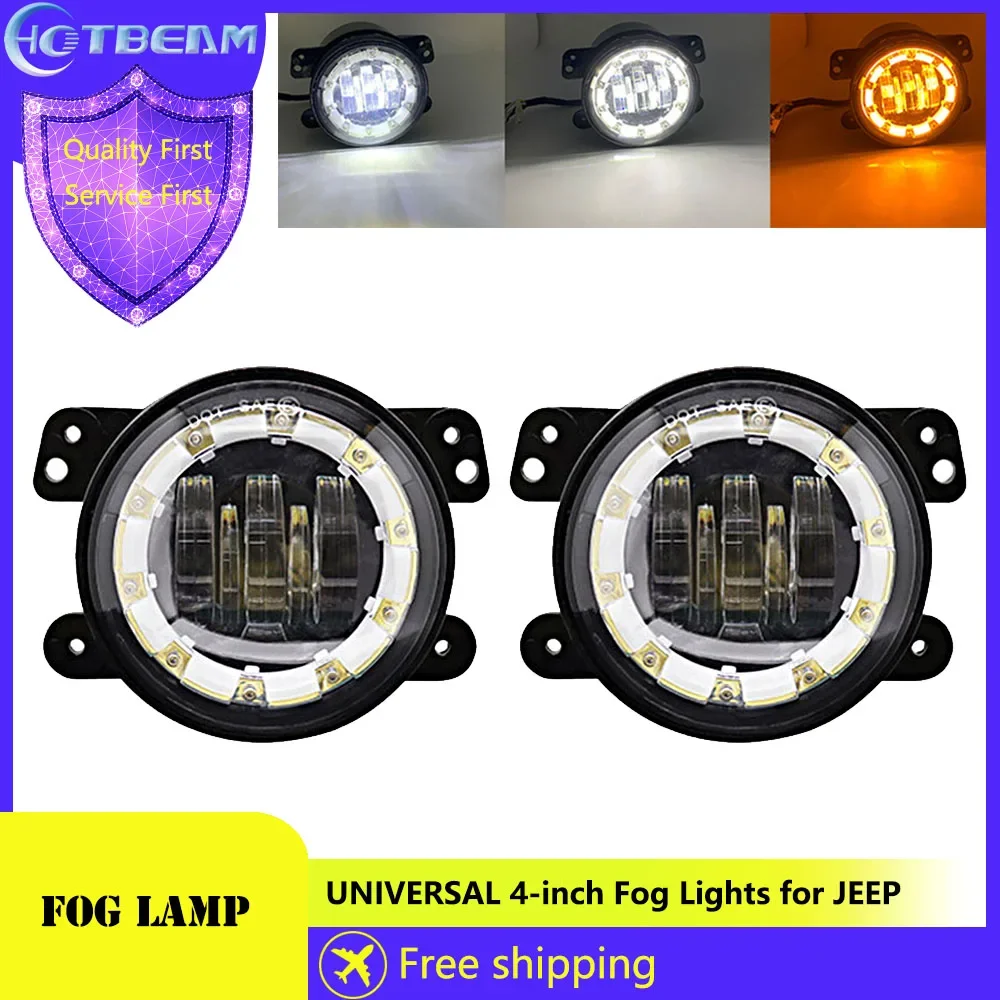 Car LED 4inch Front Bumper Universal Fog Lamp For JEEP Wrangler JK TJ Off-Road Car Accessories 40W Aperture Angel Eye Fog Lights