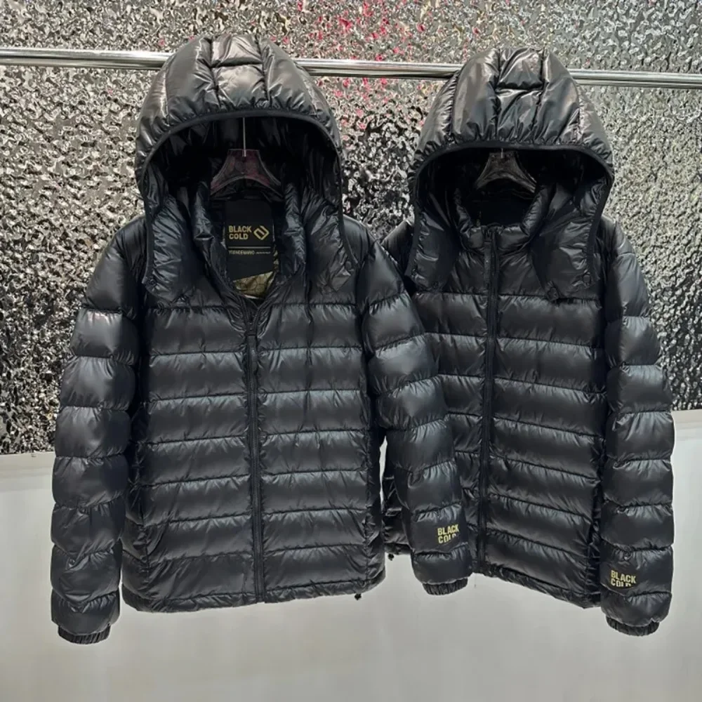 

Short Hood 90% White Duck Down Black Glossy Coat New Winter Warm Lightweight Puffer Jacket for Women with Oversized Down Jacket