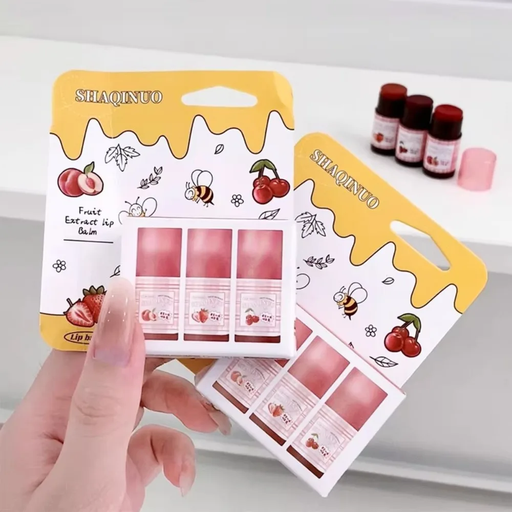 3pcs/set Portable 6g Fruit Extract Lipstick Whitening Natural Moisturizing Lip Balm Tinted Lip Balm Student Party
