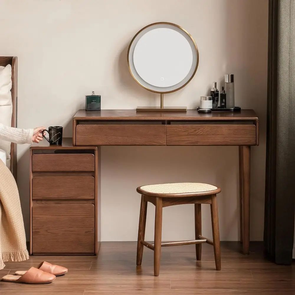 

Oak Wood Vanity Desk with Drawers, Makeup Table for Girls, Bedroom or Study, 15.7 D x 50 W x 30 H