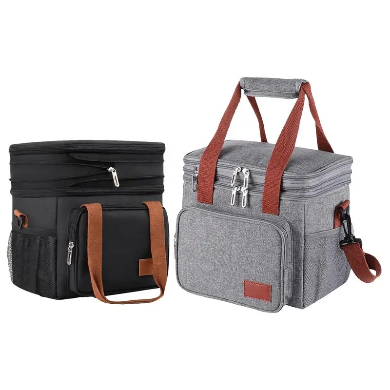 

Double Layer Lunch Bag Large Capacity Picnic Food Beverage Bag Insulated Lunch Box Handheld Bag Men Women Travel Storage Bags