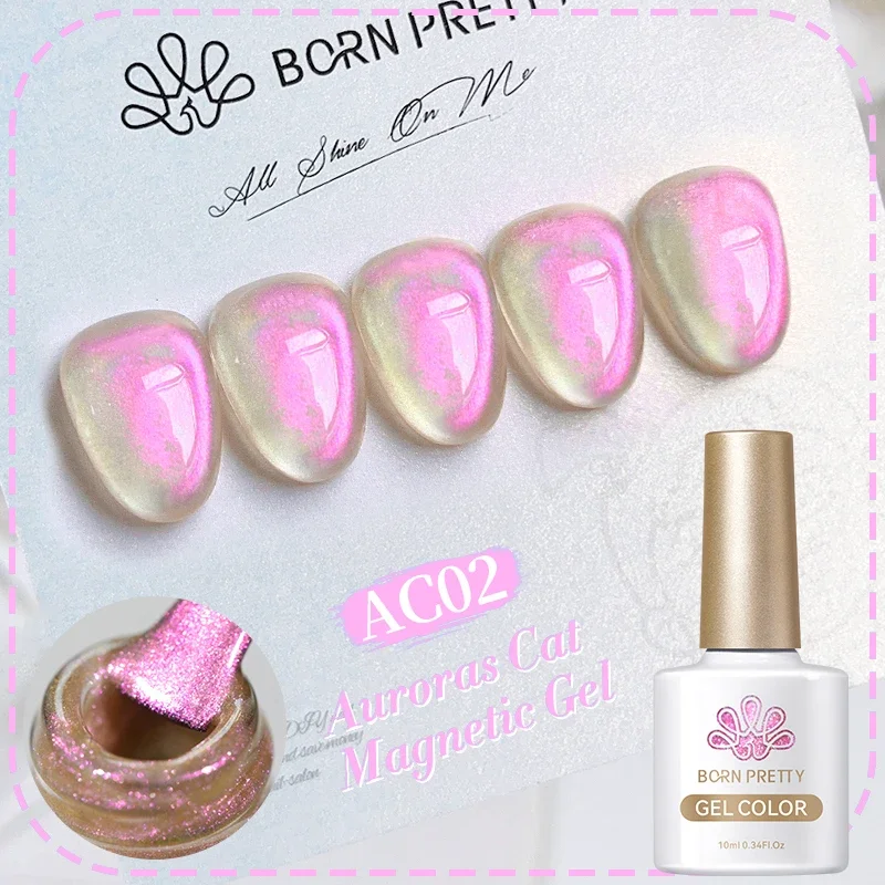 BORN PRETTY 10ml Auroras Pink Cat Magnetic Gel Nail Polish Shining Glimmer Semi Permanent Soak Off Crystal Magnetic Gel Polish