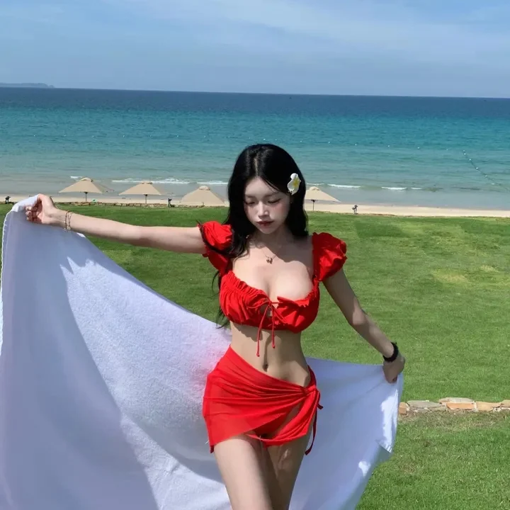 2026 New Sexy Pure Color Women's Swimsuit e Bikini Tee-piece Set for Hot Spring Vaion DF Brand Polyester Nylon Lycra