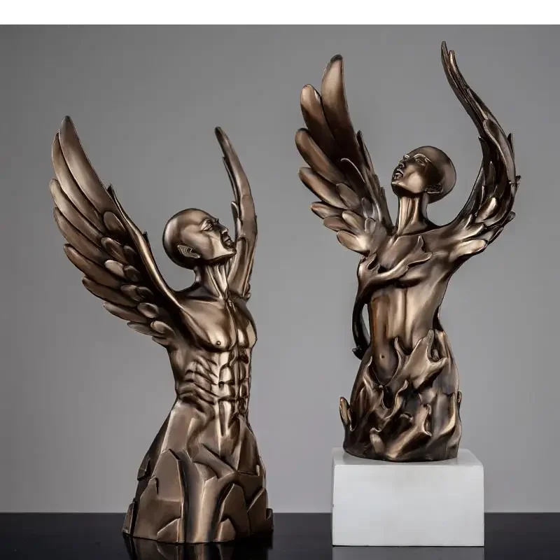 Resin Human Sculpture Angel Nude Goddess Imitation Copper Golden Modern Home Decoration Accessories Handicraft Furnishings