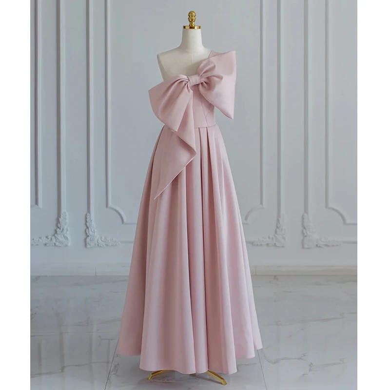 Banquet Evening Dress Women's Engagement Light Luxury Minority High-End Pink Bridesmaid Bow Toast Clothing Morning Gowns Bride