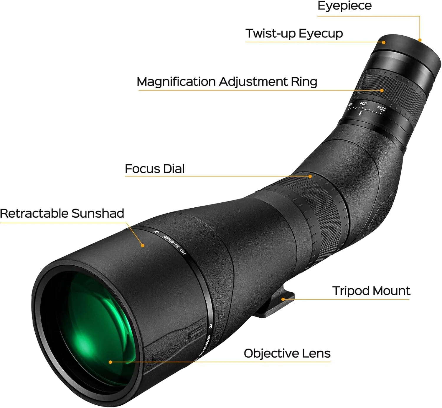 Spotting Scope 20-60x 85 HD Spotter Scope with Smartphone Adapter for Target Shooting Bird Watching Wildlife Scenery Astronomy