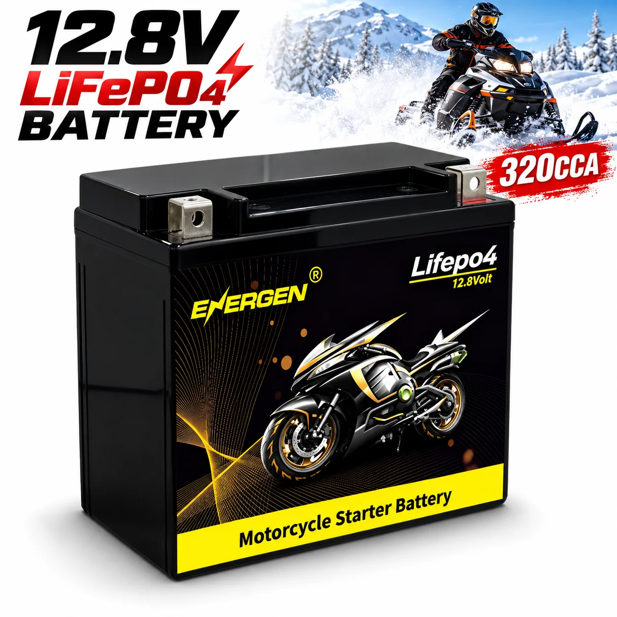 12.8V 20Ah 320CCA LiFePO4  battery ATV UTV starter battery built-in BMS for high-power UTV of snowmobiles and motorboats