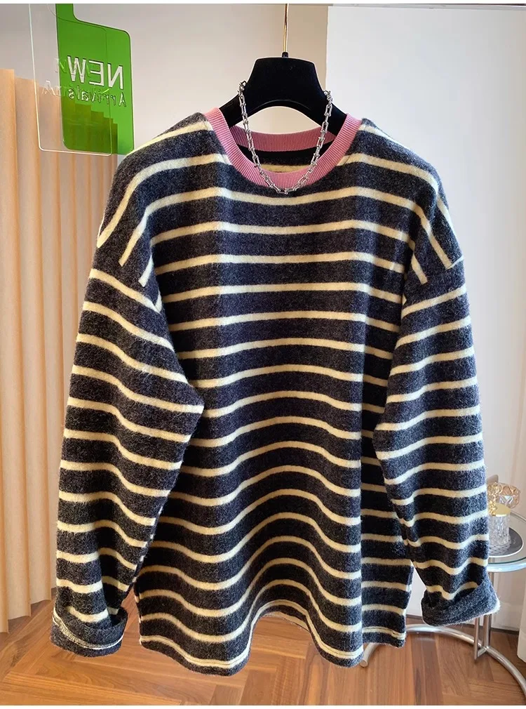 

Long Sleeved T Shirts Plain Womens Autumn Drawstring Waist Wide Sleeve Ribbed Cuff French Smart Unique Stripe Cleanfit All-Match