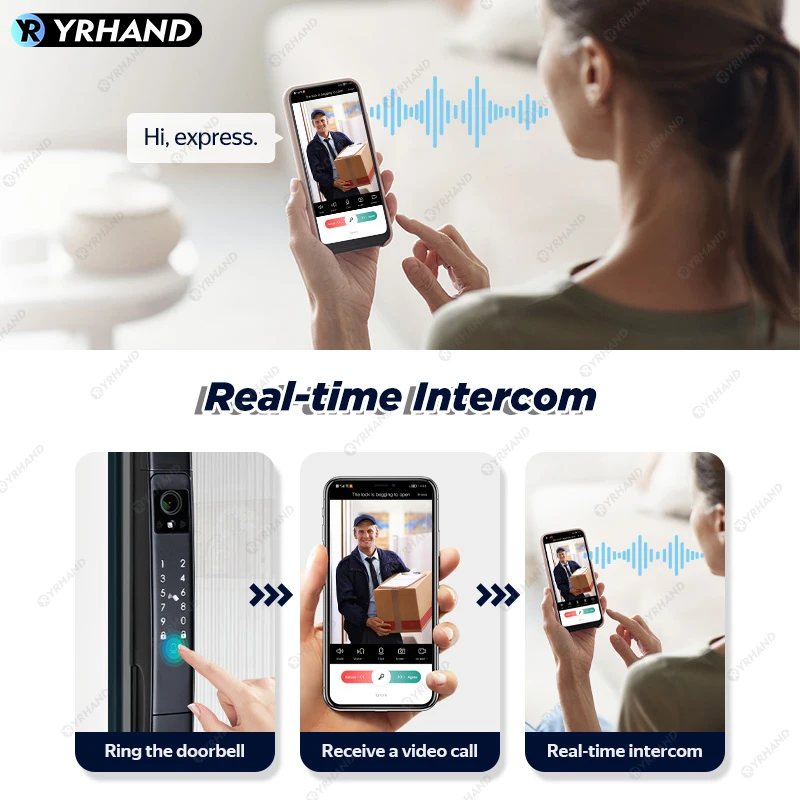 3D Face Recognition Smart Door Lock, Tuya Wifi, Fecadura Eletrônico, Digital Interfone Visual à prova d'água, Keyless Desbloquear, Deslizar Desbloquear