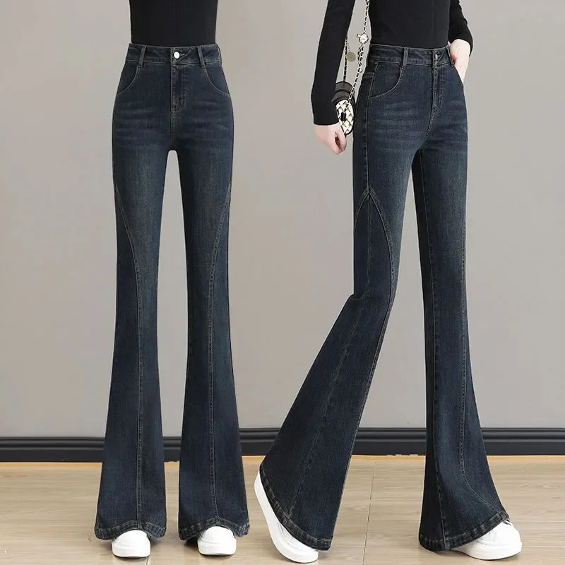 Korean Women High Waist Jeans Pantalons 2025 Ladies Horseshoe Trumpet Trousers Spring Autumn Feminine Large Size 4XL Cowboy Pant