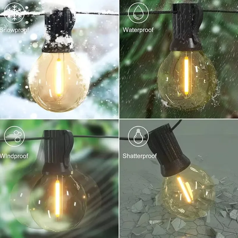 G40 Globe Solar String Lights Outdoor 8 Light Modes USB Charge & Remote Waterproof Plastic Bulbs for Balcony Garland Wedding