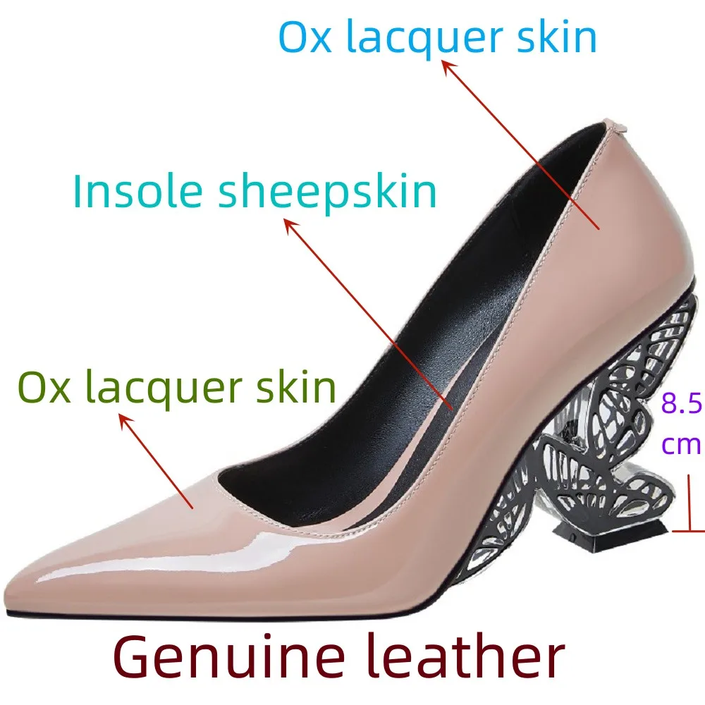 【JOCHEBED HU】2024 New Butterfly Heel Women Pumps Genuine Leather Pointed Toe Strange High Heels Gladiator Prom Dress Shoe 33-44