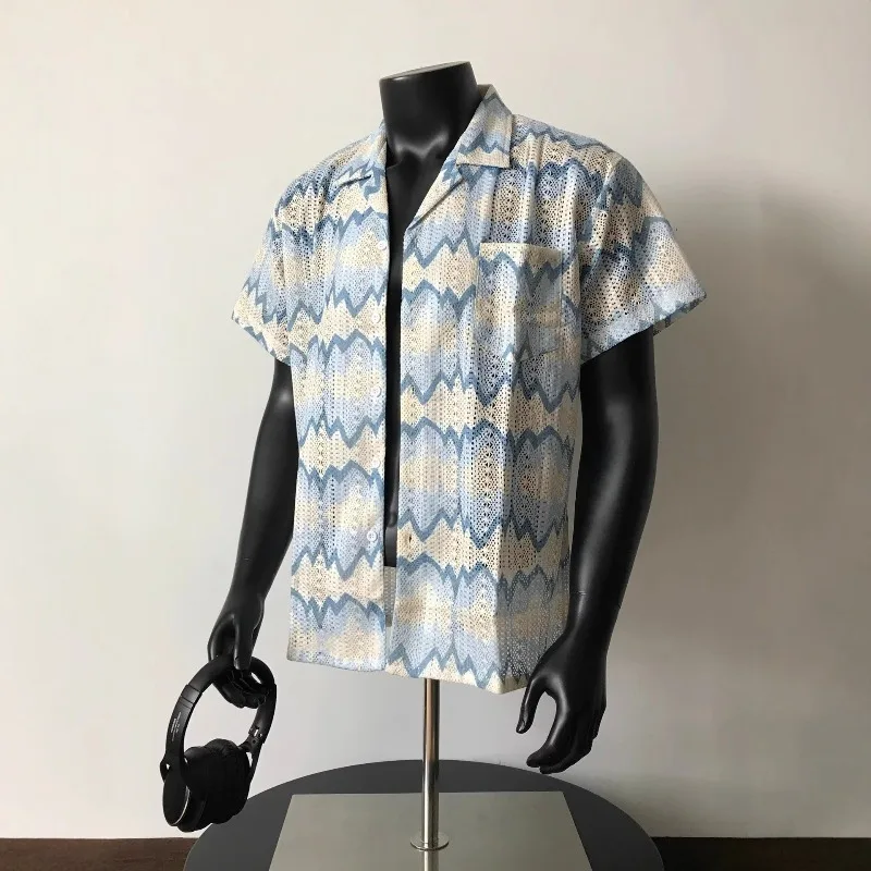 

Fashionable Seaside Ruffian Handsome Vacation Style Color Leaf Short-sleeved Shirt Men's Loose Cotton and Linen Shirt Jacket