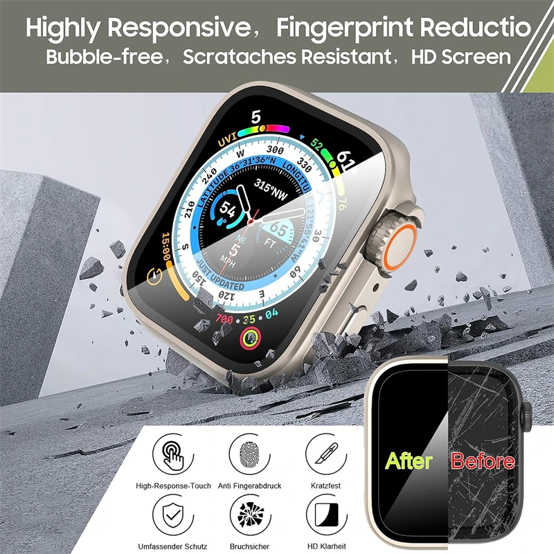 Glass+Case for Apple Watch 44mm 45mm 41mm 40mm 42mm 38mm Screen Protector Cover Change Ultra Bumper iWatch Series 9 8 7 SE 6 5 4