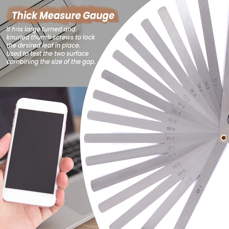 두꺼운 측정기 게이지 게이지, 길이 17 잎, 200mm, 0.02mm-1.0mm 공간