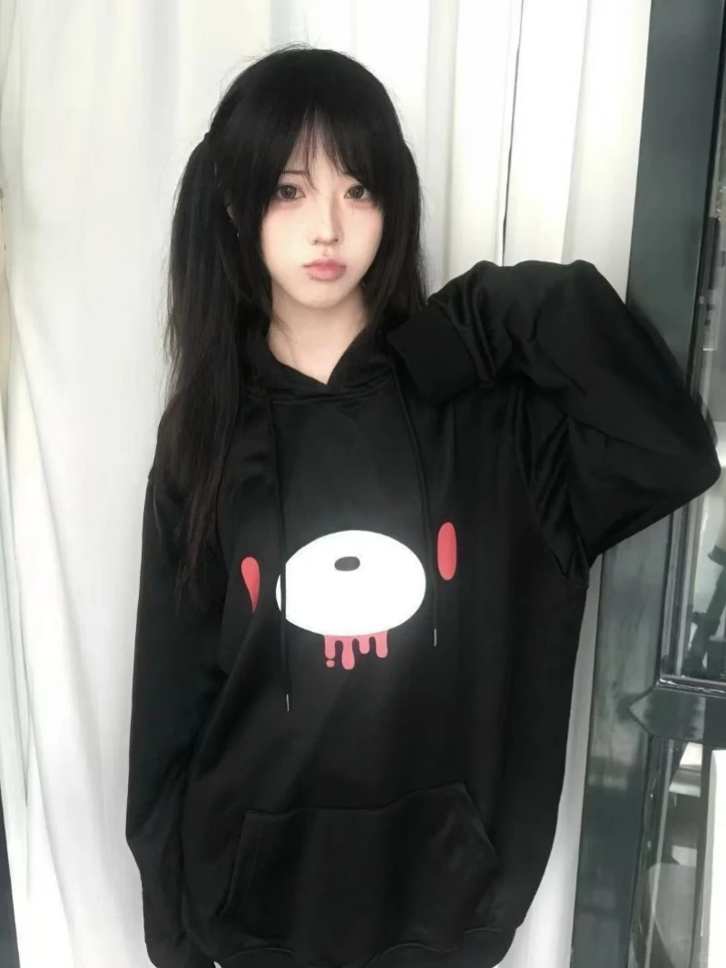 Cutecore Hoody Y2k Autumn Lazy Women Casaul Gothic Sweatshirt Japanese Cartoon Print High Street Hoodied Pink Black Punk Clothes