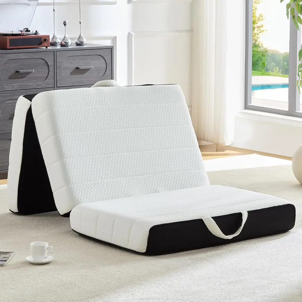 

Twin Size Memory Foam Mattress Topper with Washable Cover, Handle & Non-Slip Base, 6 Thick, Ideal for Travel, Yoga, Living Space