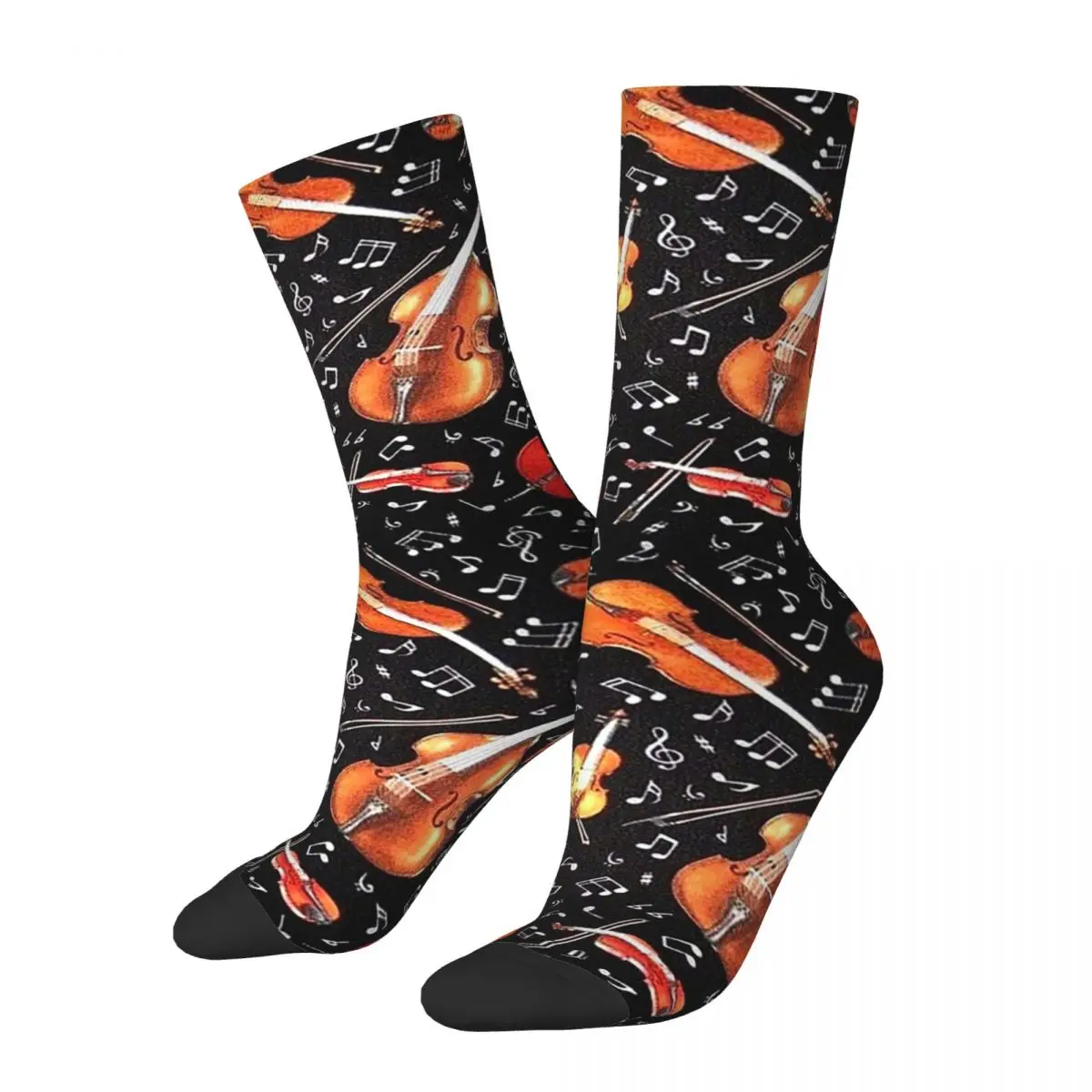 Violin And Note Pattern Socks Sweat Absorbing Stockings All Season Long Socks Accessories for Man's Woman's Christmas Gifts