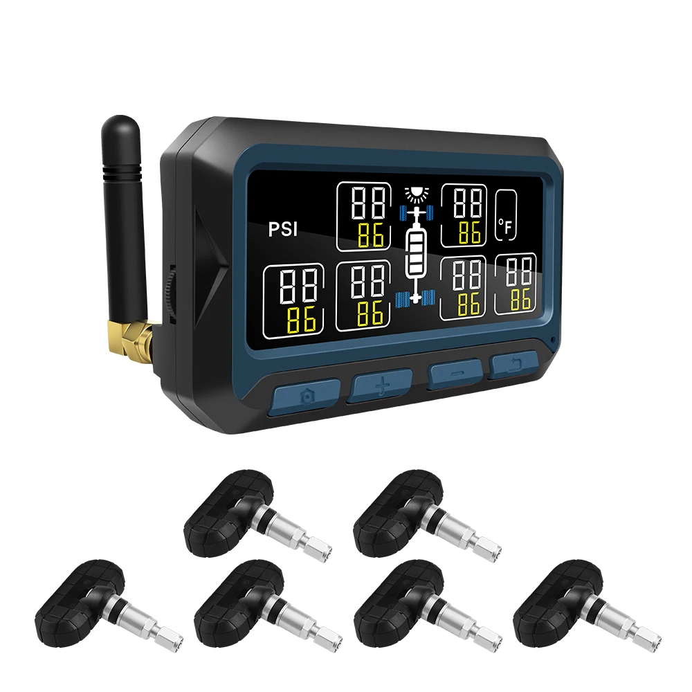 

Truck RV Van TPMS with 6 External Sensors Solar Digital LCD Tire Pressure Monitoring System Wireless Alarm