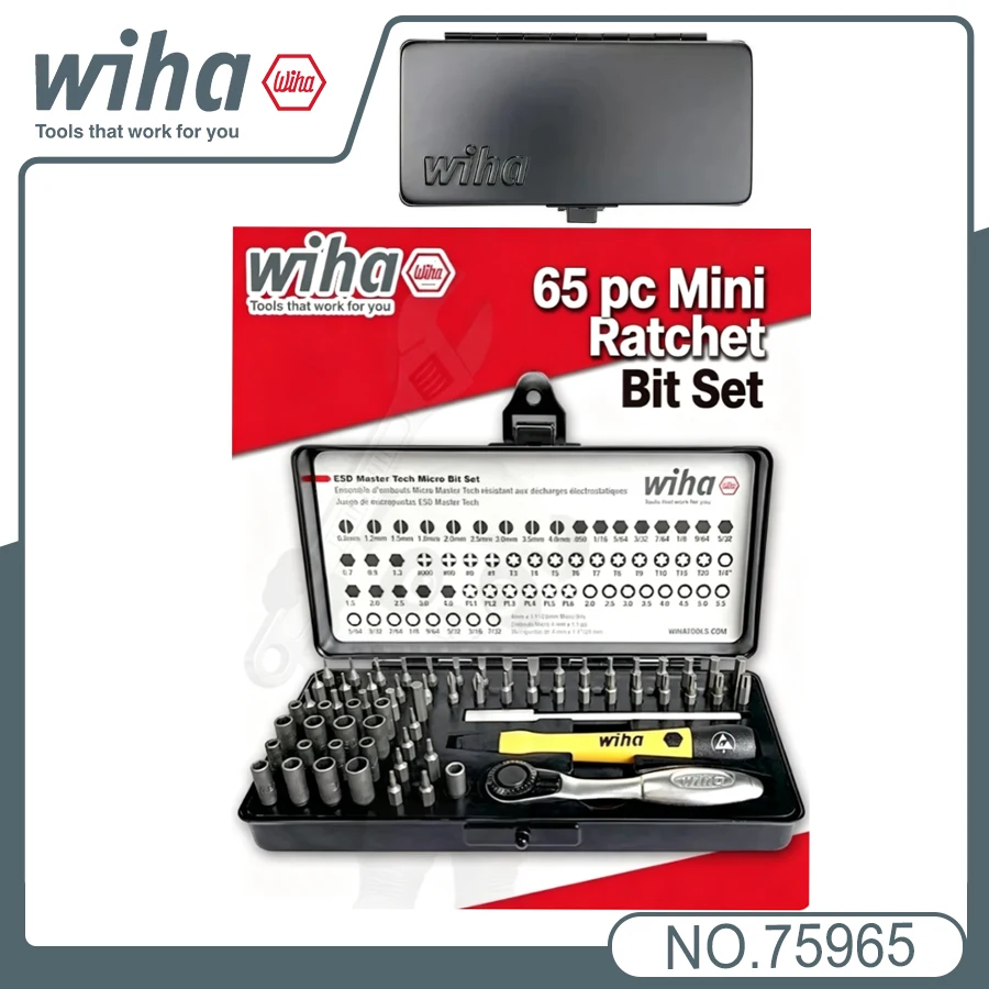 WIHA NO.75965 Wiha 65-Piece Electronics ESD Precision Micro Bit Set Screwdrivers Bits Suitable for Precision Mechanics Repair