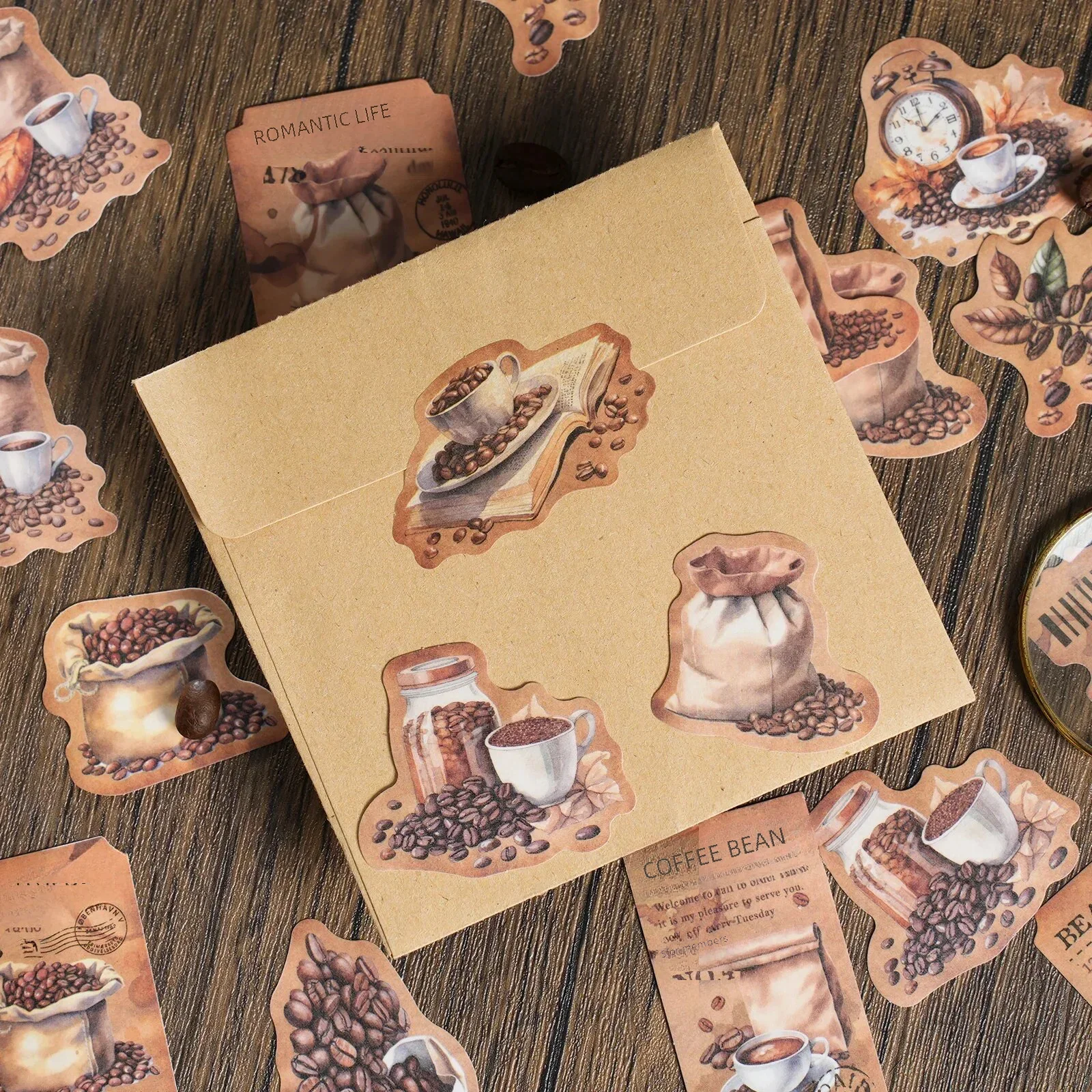 Journamm 30pcs/box Coffee Theme Boxed Stickers Washi Paper DIY Scrapbooking Vintage Collage Junk Journal Deco Sticker Stationery