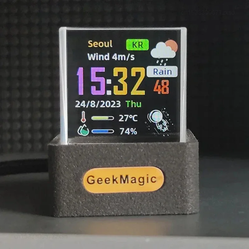 GeekMagic GIFTV Crystal Cube Photo Display Holographic Desktop Smart Weather Station Digital Clock with GIF Animations Album