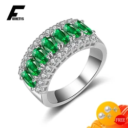 Classic 925 Silver Jewelry Rings with Emerald Ruby Gemstone Fashion Accessories for Women Wedding Promise Party Wholesale Ring