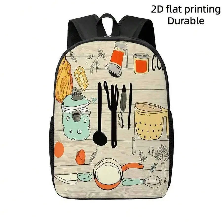 

Kitchen Theme Print Backpack Large Capacity Lightweight For Travel Commuting Outdoor Leisure