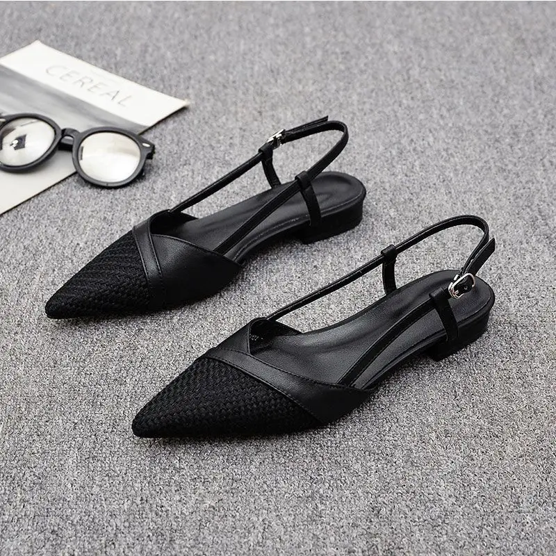 حار بيع جديد الصيف نصف باوتو قطعة واحدة حزام أنيق وأشار تنوعا المرأة حذاء مسطح Zapatos De Mujer