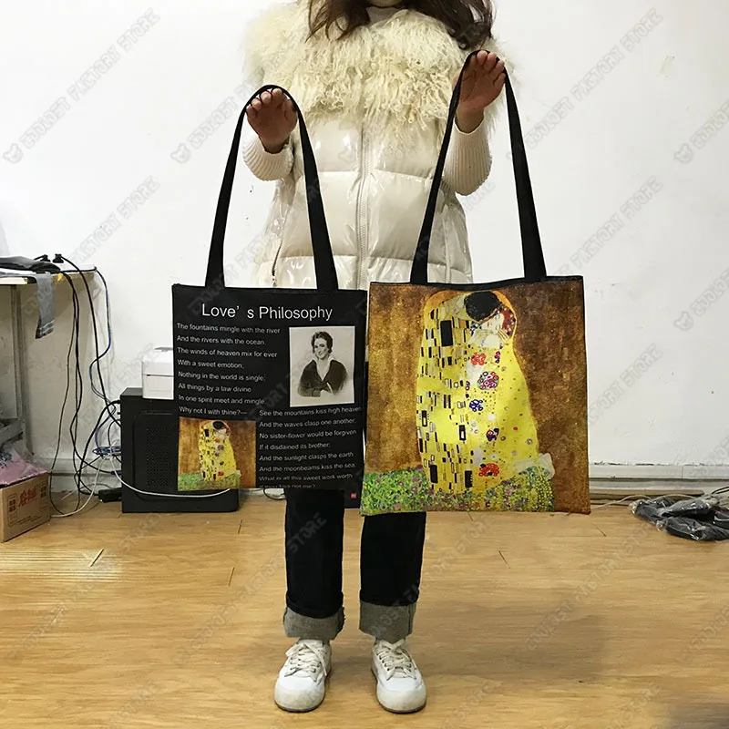 Oil Painting Dogs Shopping Bag Colorful Puppy Golden Retrieve Tote Bag Labrador Dog Handbag Border Collie Shoulder Bag Bookbag