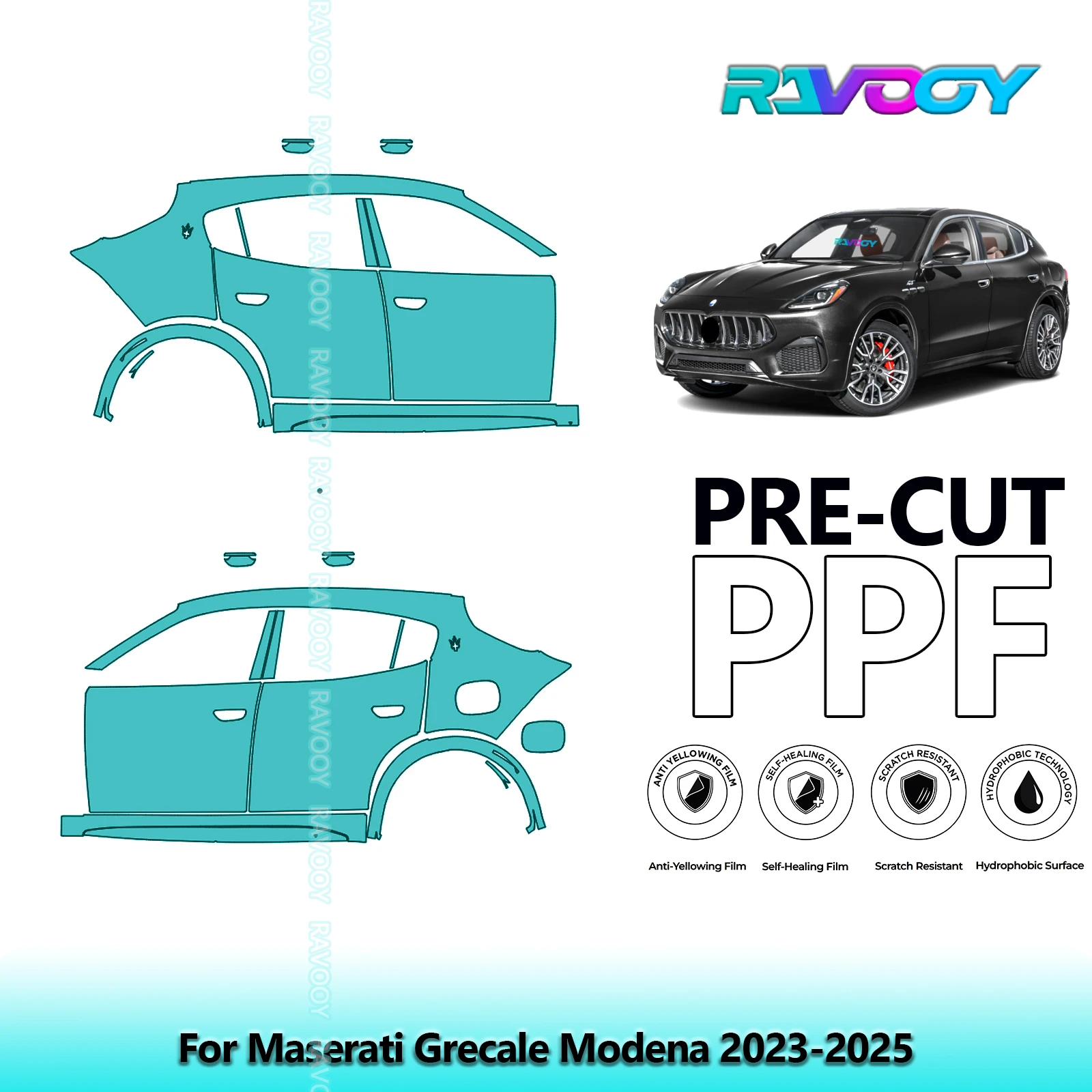 

For Maserati Grecale Modena 2023-2025 8.5mil Clear Matte Pre-Cut PPF Door & A/B Pillar Kit TPU Paint Protection Film Set