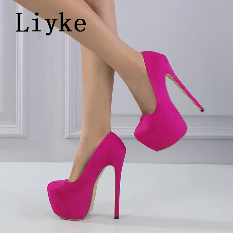 Liyke Elegant Women Party Wedding Stripper Heels Sexy Thick Bottom Round Toe Shallow Slip-On Shoes Platform Pumps Stiletto Mujer