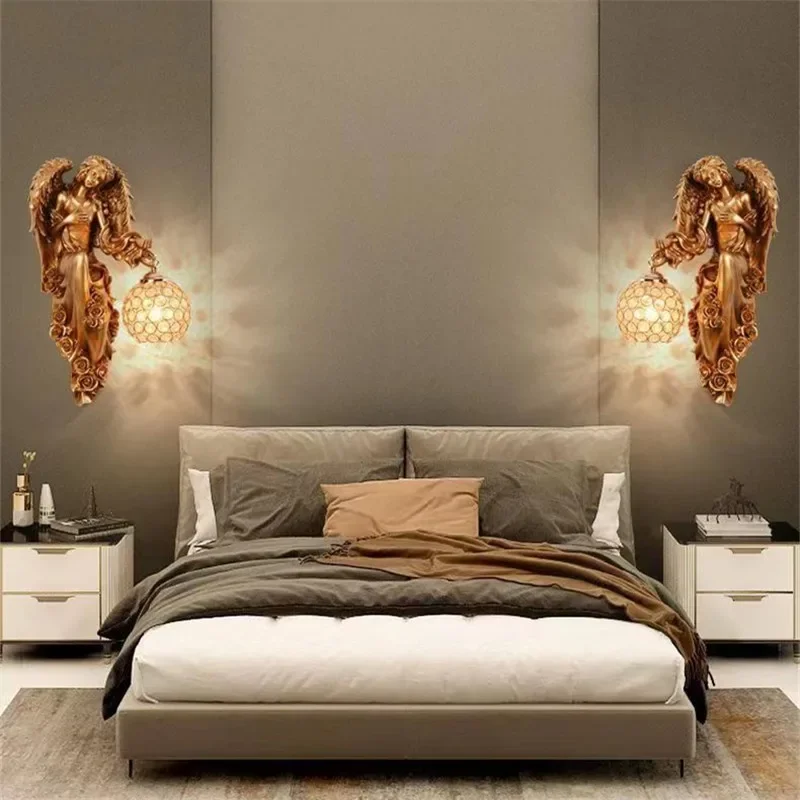 Albert moderno anjo luz de parede interior led branco criativo europeu resina arandela lâmpada para decoração casa sala estar quarto