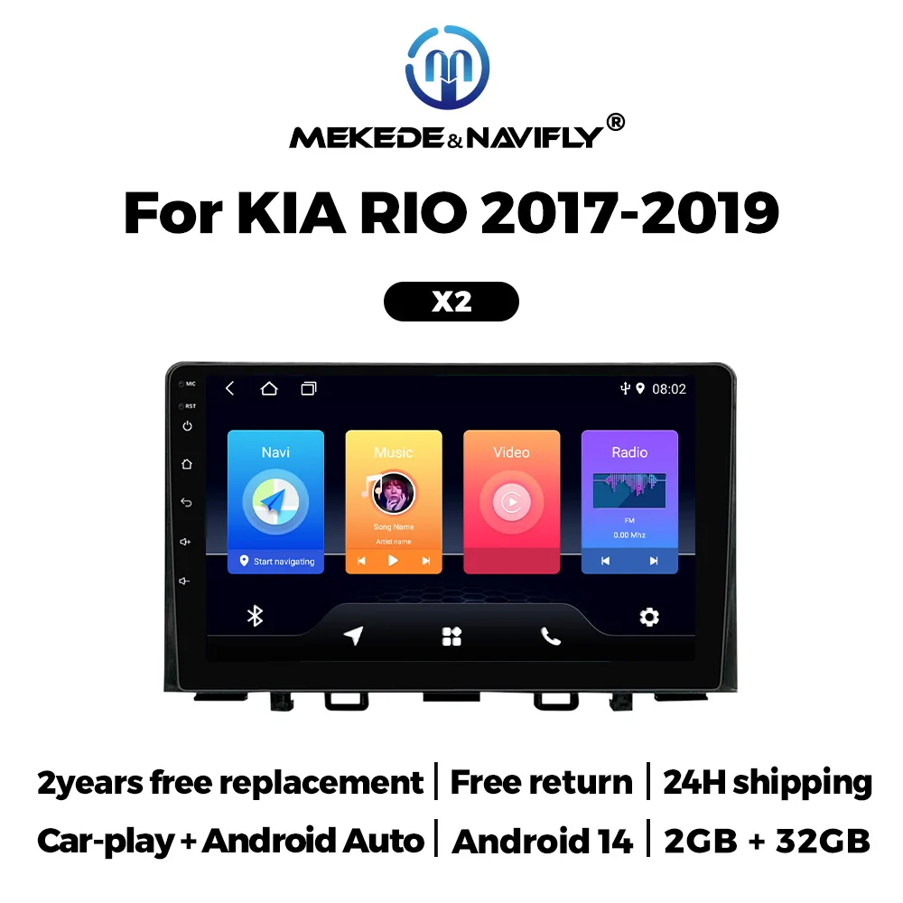 

MEKEDE 1Din Android14 Car radio Multimedia player For KIA RIO 2017 2018 2019 CarPlay Android Auto Intelligent navigation system
