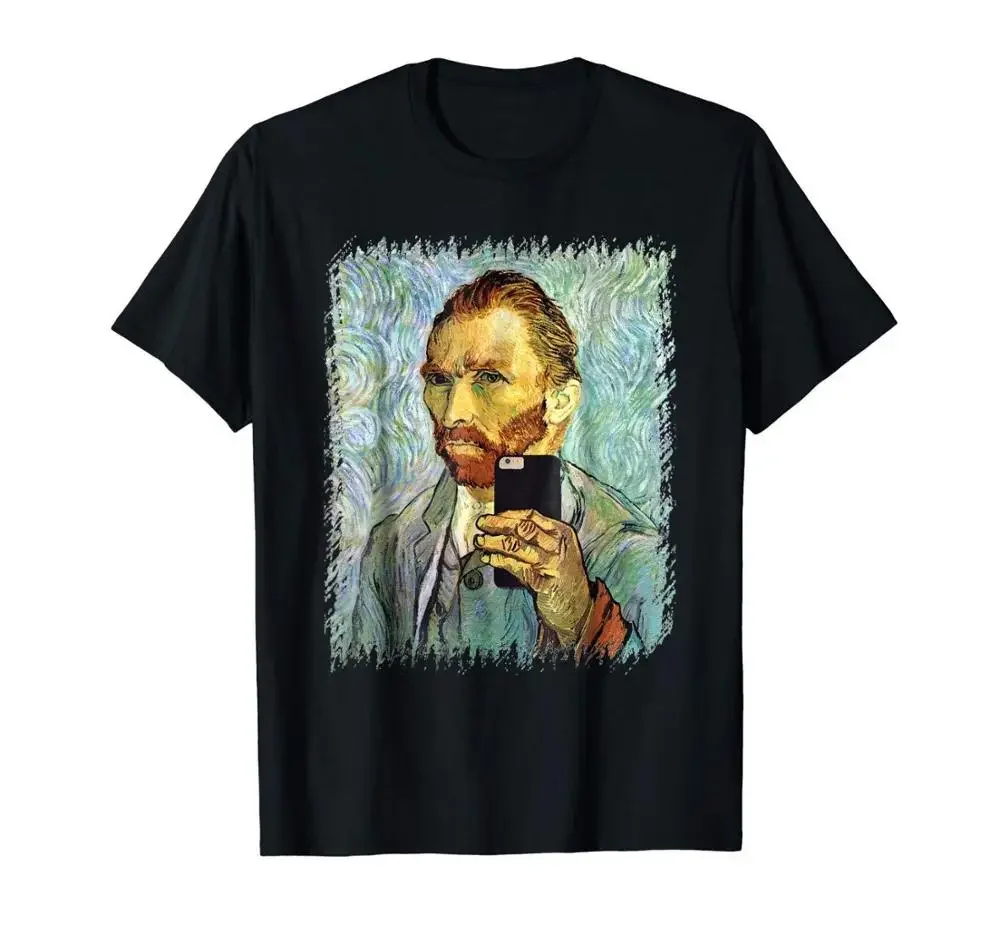 Vincent Van Gogh Cellphone Selfie 100% Cotton Soft Black Tops New Unisex Funny Informal BasicModels Best for Round Neck Menstyle