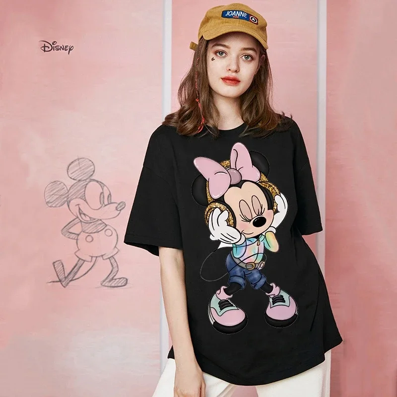 女性のためのヴィンテージ漫画ミッキーとミニーのTシャツ,特大のTシャツ,カワイイトップ,90年代のファッション,オルチャン,y2k