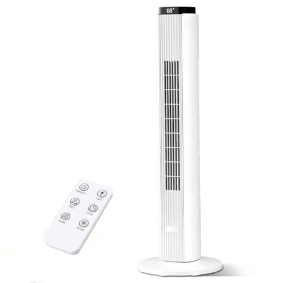 

37-Inch Bladeless Portable Tower Fan 80°Oscillating, Quiet Cooling with 12H Timer Remote Control, 6 Speed, 4 Modes, LED Display
