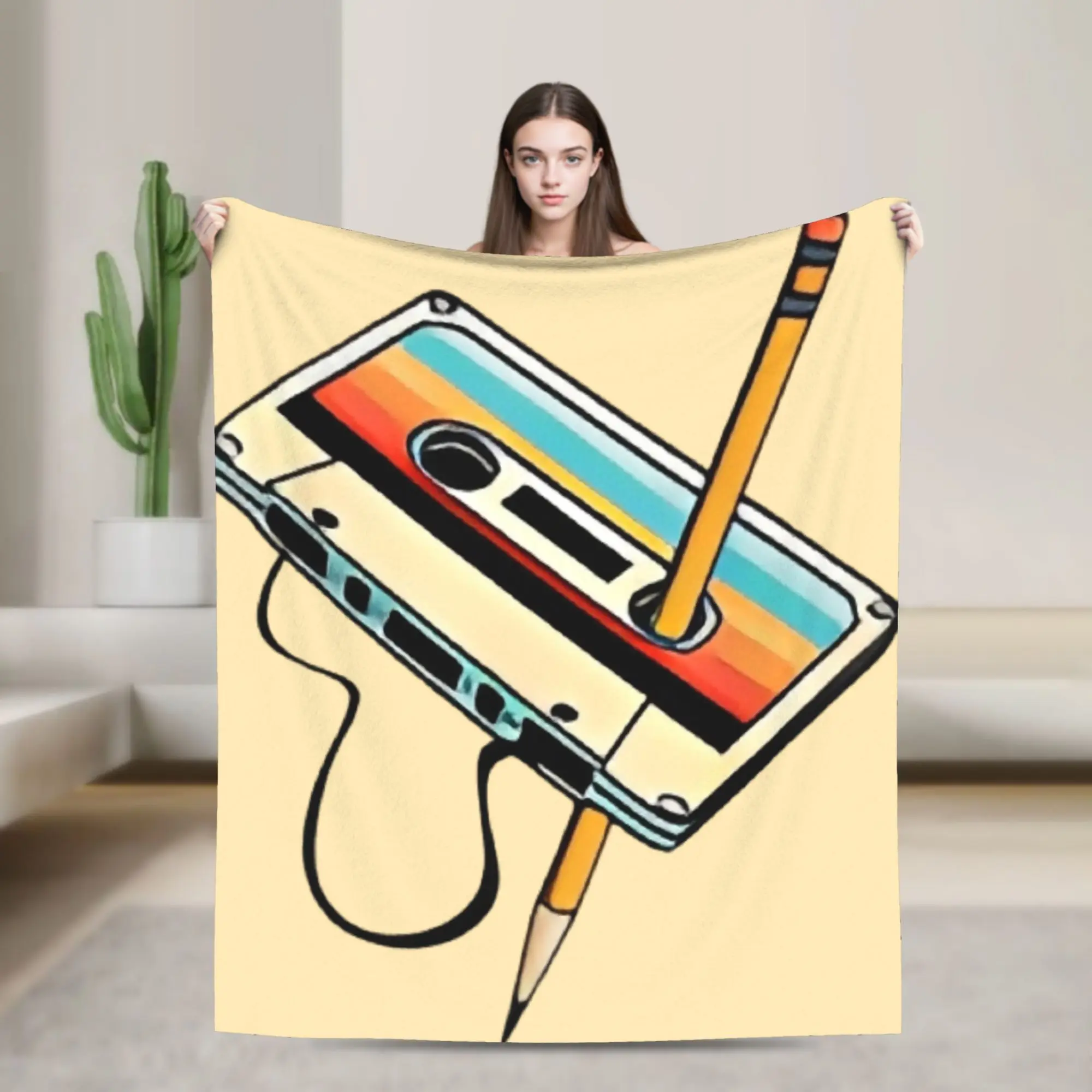 Cassette Print Plush Blanket Students  Flannel Throw Blanket For Outdoor Soft Warm Design Quality Bedspread Birthday Present