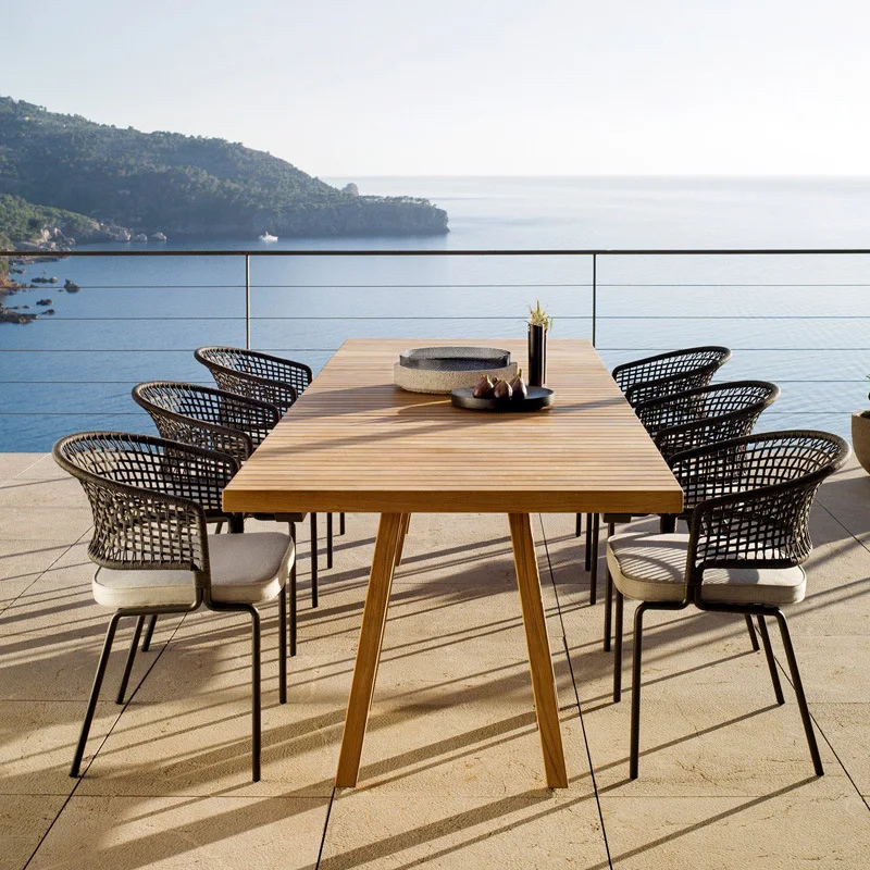 Nordic outdoor tables and chairs Balcony rattan chairs Waterproof sunscreen Garden leisure tables and chairs