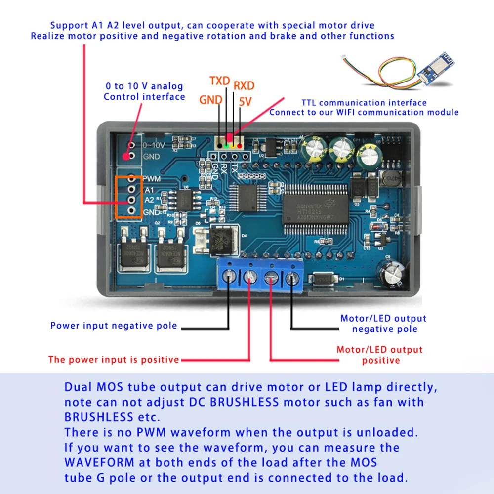 12A 360W DC Motor Speed Controller PWM Motor LED Lighting Dimming Slow Start Slow Stop Encoder MP12 With WiFi Communication