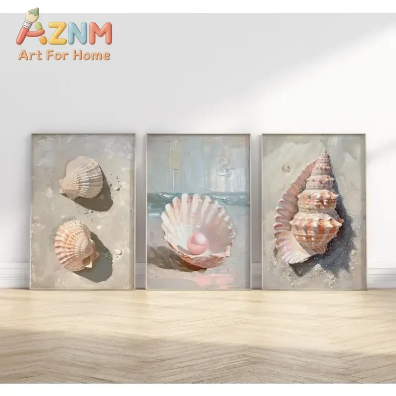 Canvas Painting Pink Pearl Seashell Starfish Coast Beach Poster Girly Summer Trendy Art for Living Room Home Decor Wall Decor