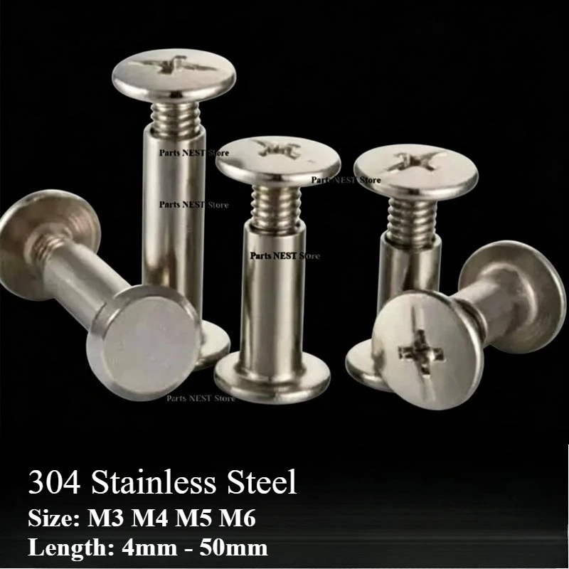 304 Stainless Steel Binding Screws M3 M4 M5 Phillips Head Books Butt Screw for Photo Account Album DIY Leather Craft Rivets