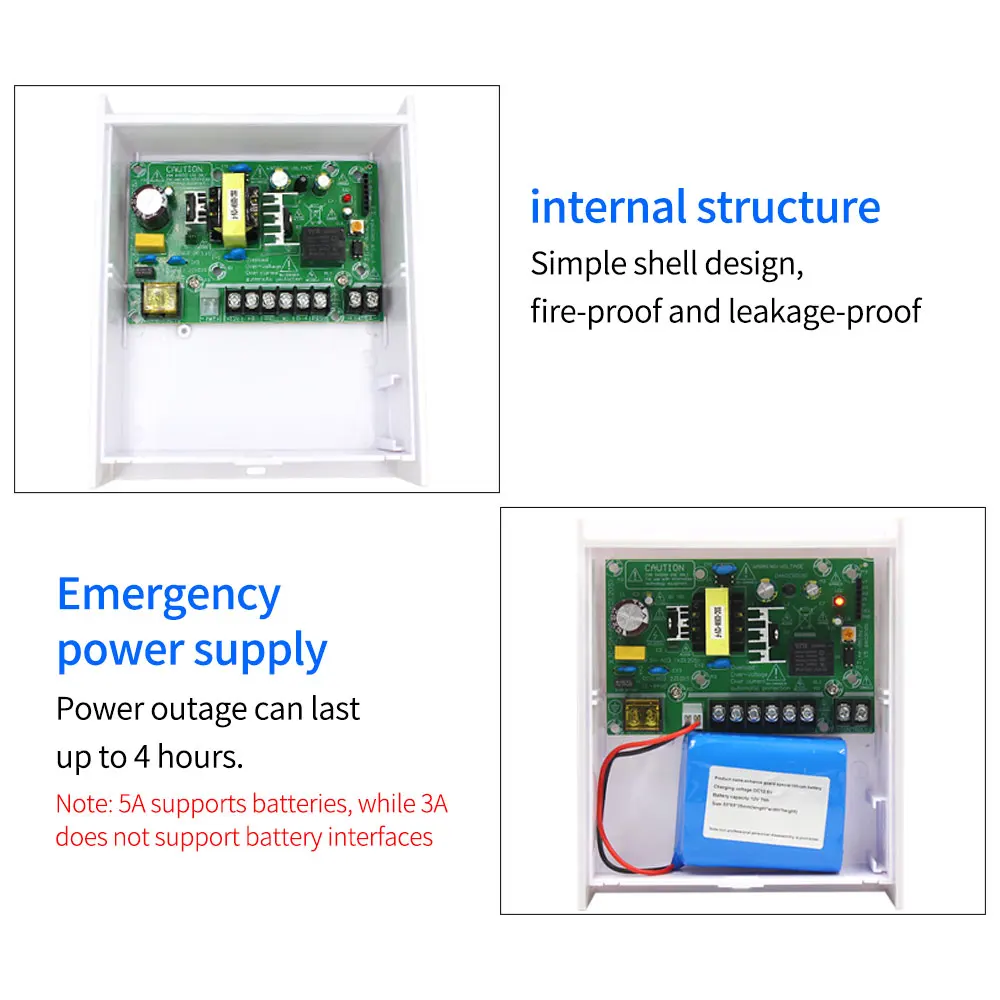 12V 3A/5A Power Supply w/ Backup Battery Interface RFID card Access Control System Power Supply AC 100~240V