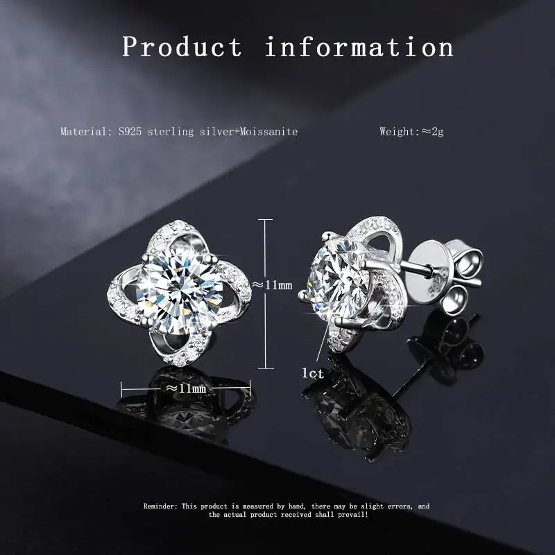 SG 2CT 925 فضة مويسانيتي أقراط للنساء أربع أوراق البرسيم وأقراط غرامة مجوهرات D VVS1 هدية حفلة #3