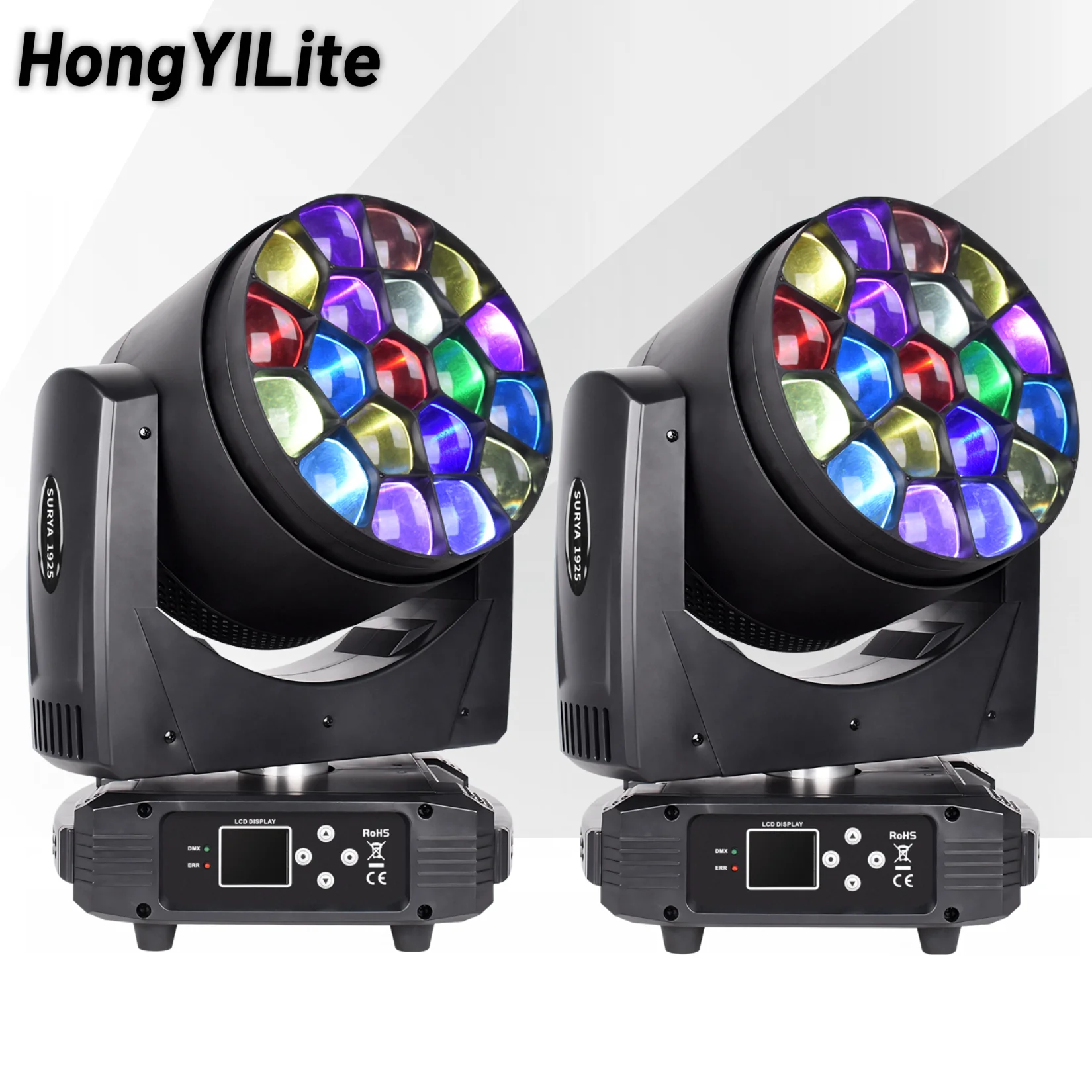 HongYiLite 19x25W Bee Eyes Moving Head K15 Style 102CH DMX512 Motorized Mirrors CTO Dyeing Effect for Club Concert Festival